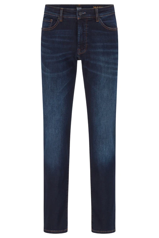 BOSS Mens Maine BC-L-P Regular-fit Jeans in Dark-Blue Super-Stretch Denim