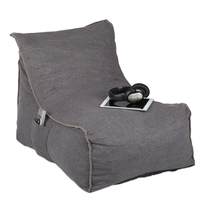 Relaxdays Beanbag, with Backrest, XXL, Floor Cushion for Adults, Soft, Indoors, Foam Filling, Giant Beanbag Couch, Grey