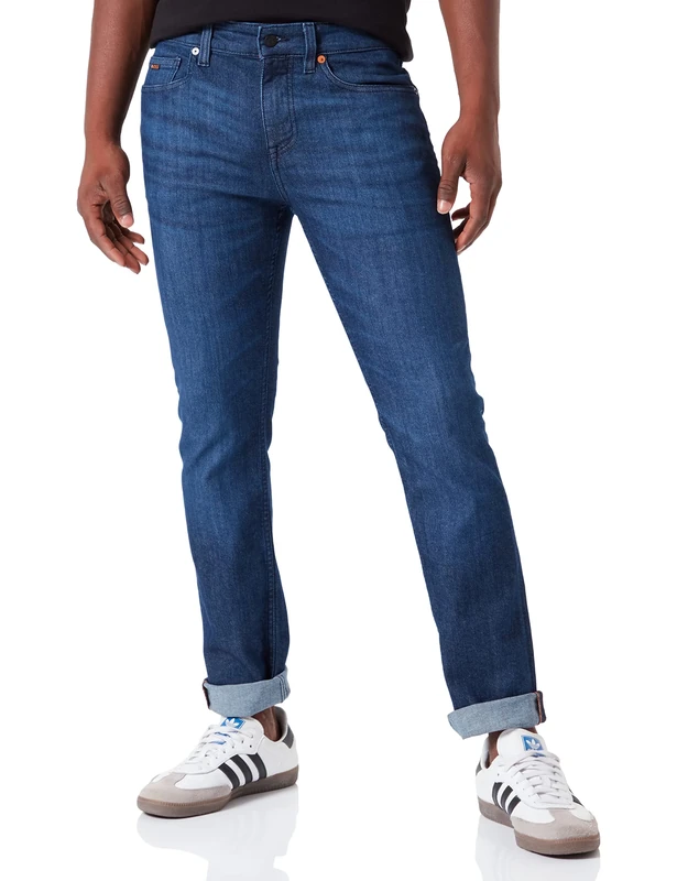 BOSS Mens Delaware BC-L-P Slim-fit Jeans in Dark-Blue Super-Stretch Denim