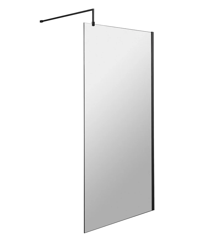 nuie WRSCBP10 Wetroom | Modern Bathroom 8mm Toughened Safety Glass Wetroom Screen with Support Bar, 1000mm, Matt Black