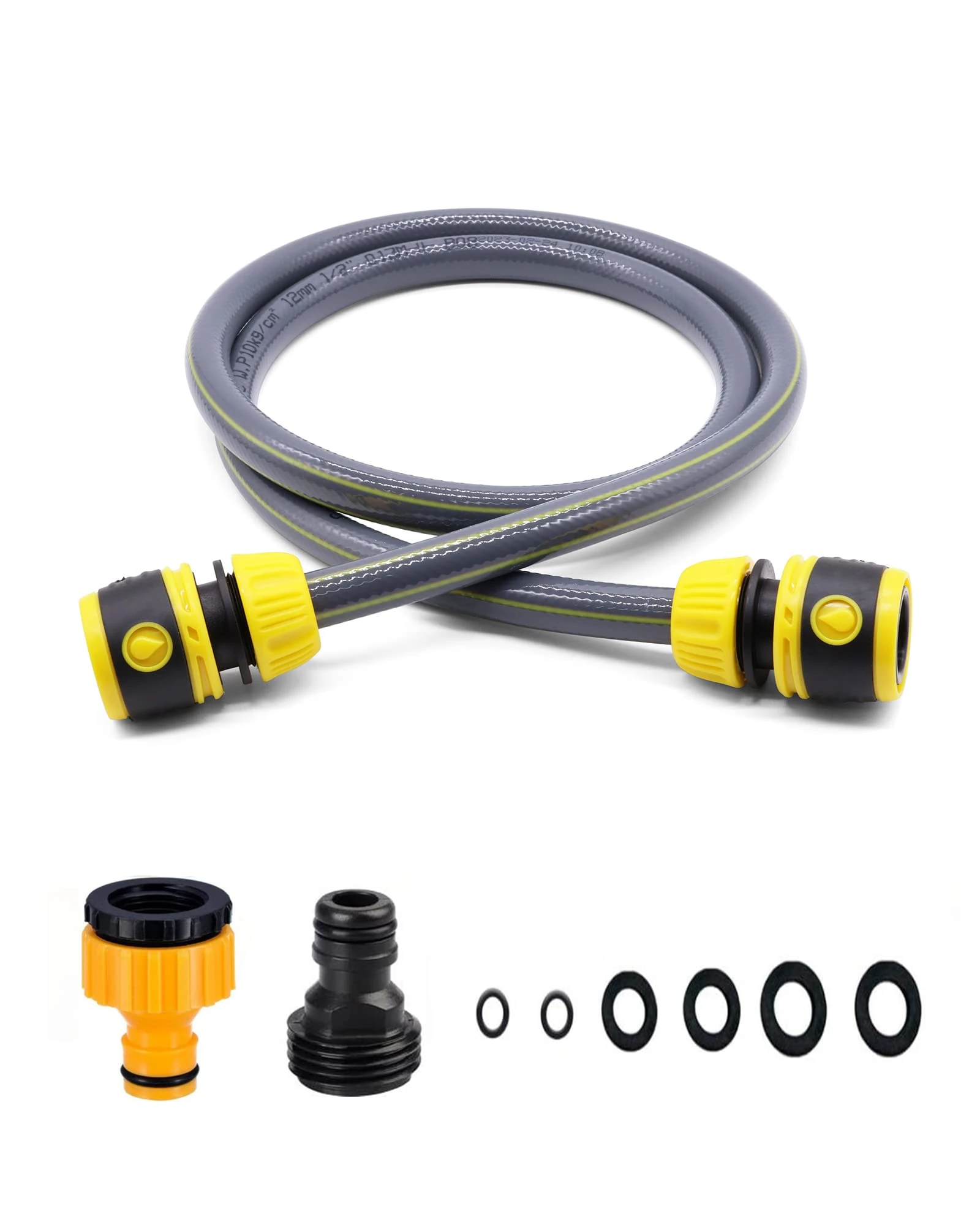 Topways Hose Connection Set for Garden Hose Reel, Plastic Hose Pipe Fitting Connection Kit Including 3/4'' Male Threaded, 2 in 1 Faucet Adapter, 1/2" Hose End Adapter, 1.5M Length of Pipe