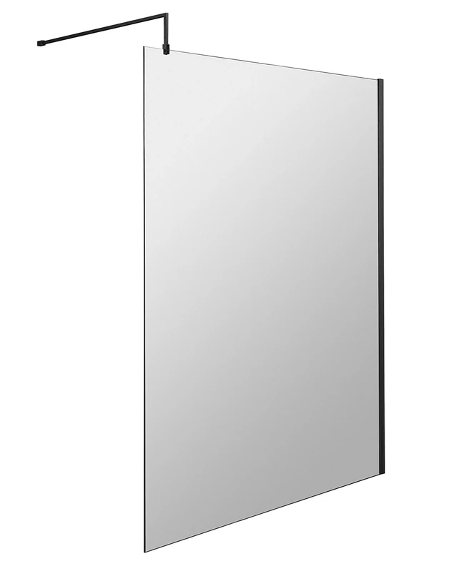 nuie WRSCBP14 Wetroom | Modern Bathroom 8mm Toughened Safety Glass Wetroom Screen with Support Bar, 1400mm, Matt Black