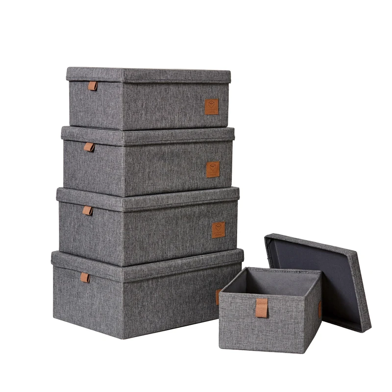 Love it Store it Premium Storage Boxes with Lids, 5 Pieces, Box Set Made of Fabric, Very Stable, Grey, 5 Different Sizes