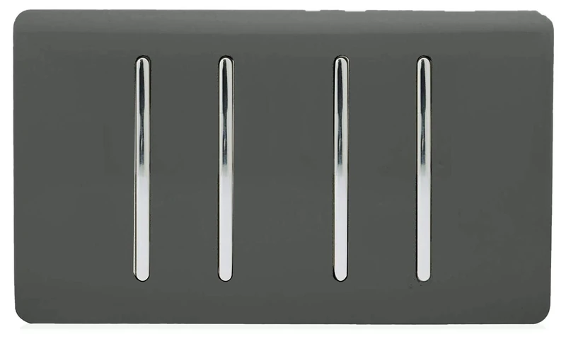 Trendi 4 Gang 3 Way Intermediate Artistic Modern Glossy 10 Amp Rocker Light Switch Charcoal