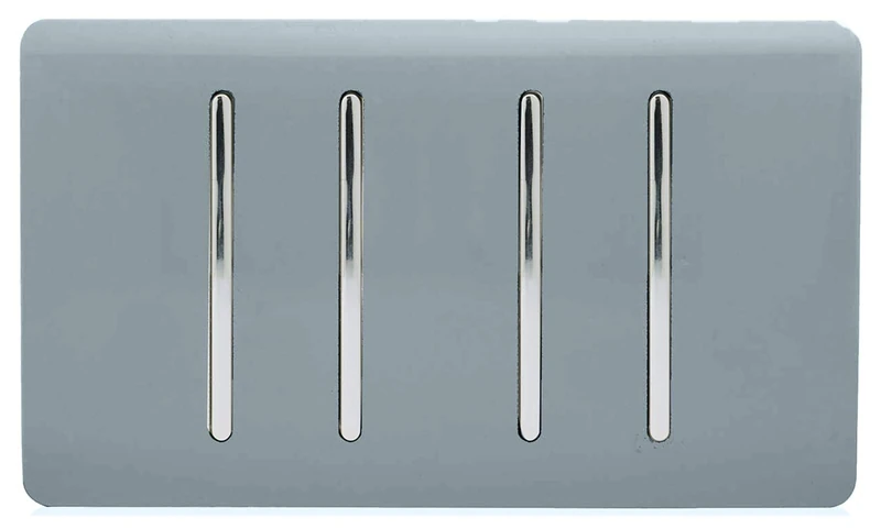 Trendi 4 Gang 3 Way Intermediate Artistic Modern Glossy 10 Amp Rocker Light Switch Cool Grey - Image 1