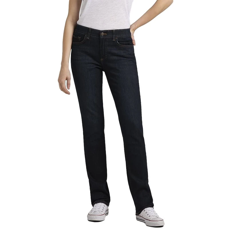 Lee Women's Comfort Denim Straight Jeans, Darkest Night, 34W x 31L