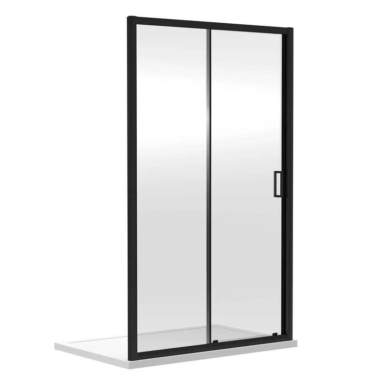 Nuie SQSL10BP Rene | Modern Bathroom 6mm Toughened Safety Glass Reversible Sliding Shower Enclosure Door, 1000mm, Satin Black