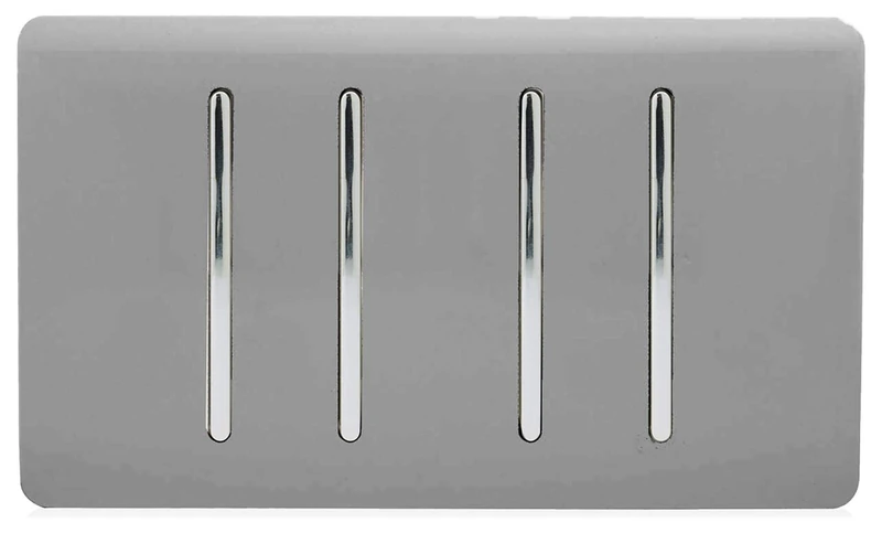 Trendi 4 Gang 3 Way Intermediate Artistic Modern Glossy 10 Amp Rocker Light Switch Light Grey
