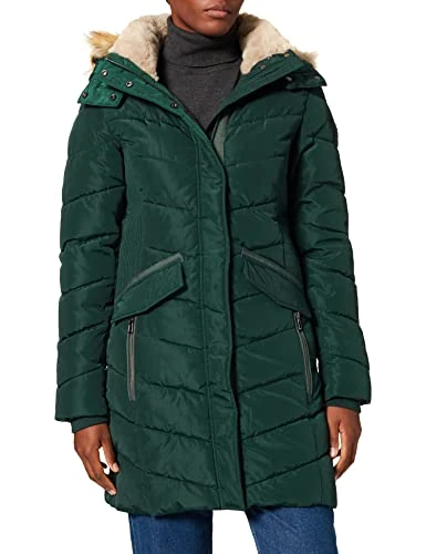 TOM TAILOR Ladie's 1029461 Quilted Coat with Faux Fur and Recycled Polyester, 10771-Dark Pine Green, XXL - Image 1