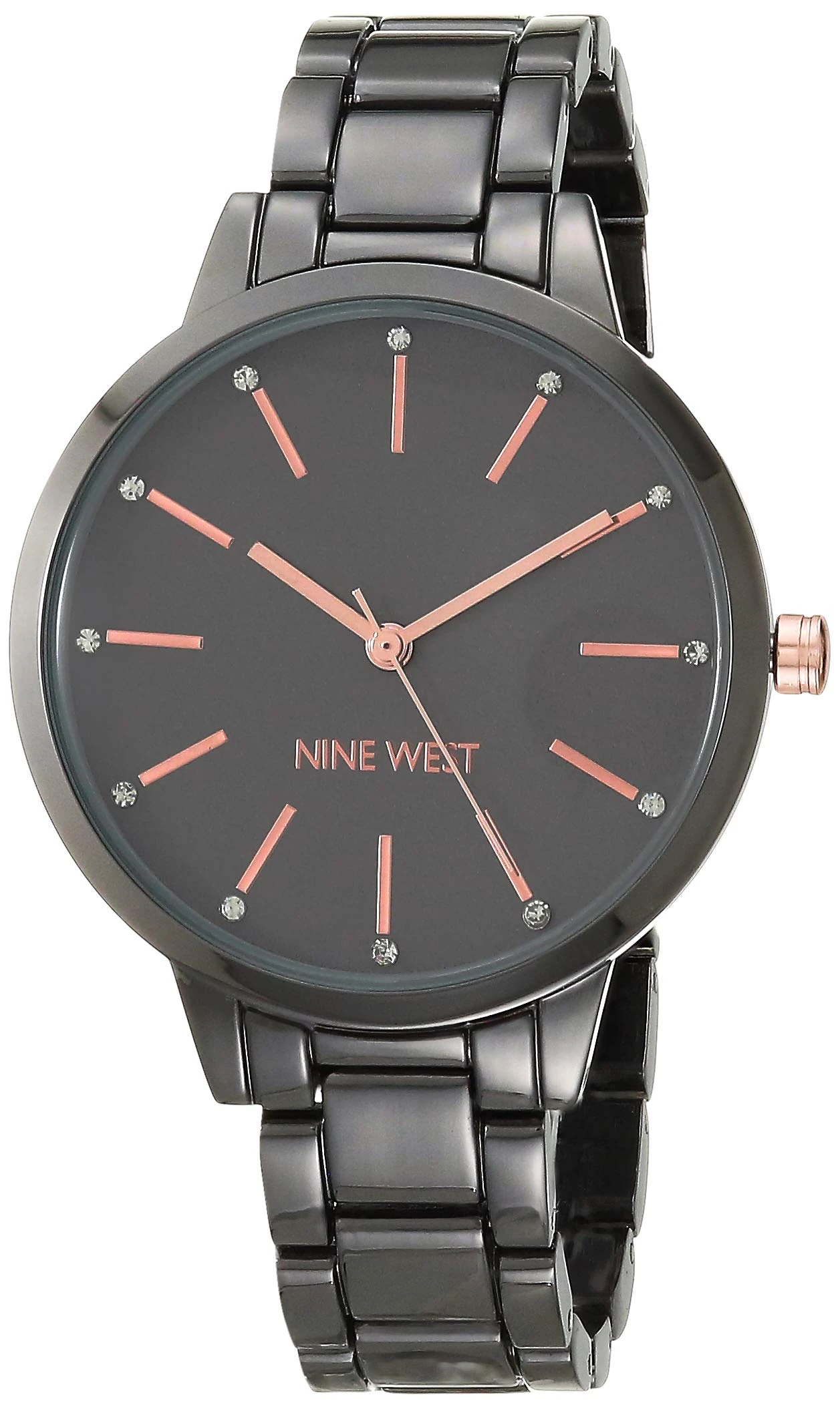 Nine West Women's Crystal Accented Bracelet Watch,Gunmetal/Rose Gold