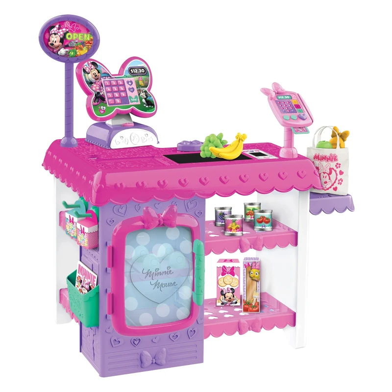 Minnie Mouse Disney Junior Marvelous Market, Pretend Play Cash Register with Realistic Sounds, 38 Play Food Pieces and Accessories, Toy for Fans, Girls, Kids Ages 3 and Up