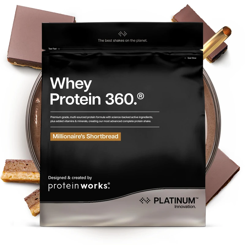 Protein Works | Whey Protein 360 - Platinum Innovation, Premium Whey Protein Blend, Electrolytes, Probiotics, Digestive Enzymes, 26 Vitamins & Minerals, Millionaire's Shortbread, 34 Servings, 1.2lg