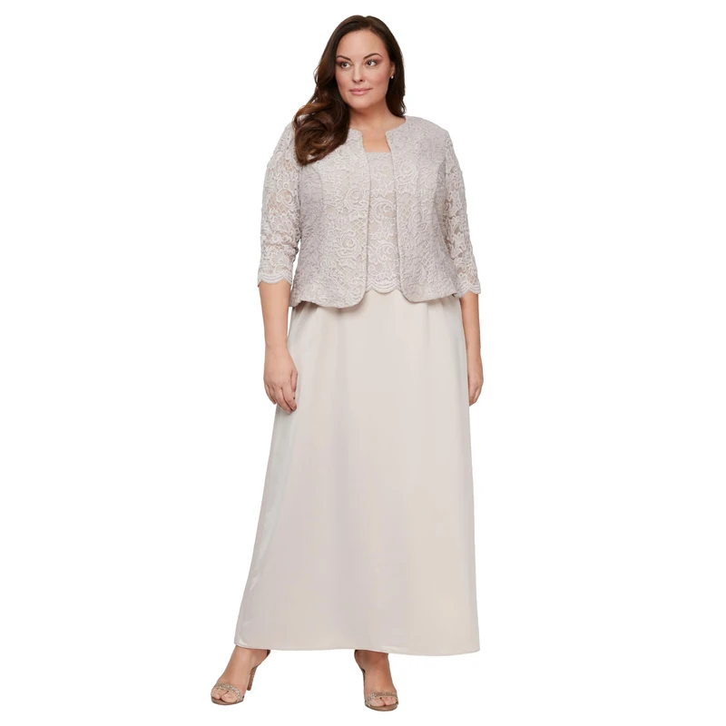 Alex Evenings Women's Long Mock Jacket Dress with Satin Skirt, Classic Taupe, 12