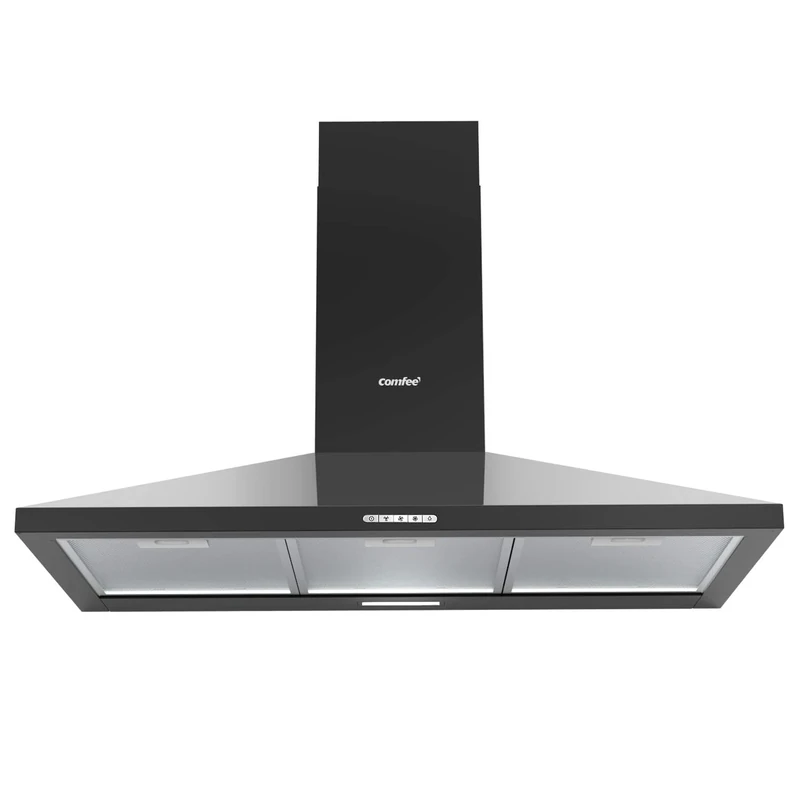 COMFEE' 90 cm Chimney Cooker Hood PYRA17B-90 Extractor Hood with LED and Recirculating & Ducting System Wall Mounted Range Hood 900 mm Extractor Fan - Black