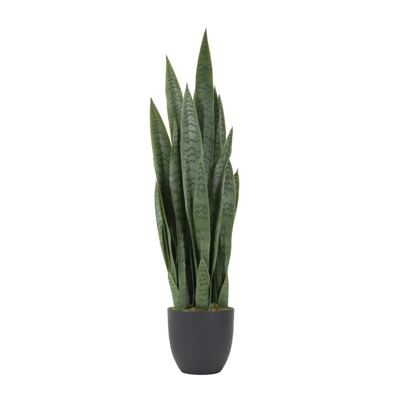 Worth Garden 3ft Artificial Snake Plant Fake Sansevieria Indoor Outdoor, 28 Thick Leaves Lifelike Faux Silk Plant, Home Decor Mother in Law Tongue Plant 35in, Black Pot & 20g Dry Moss Included, Green