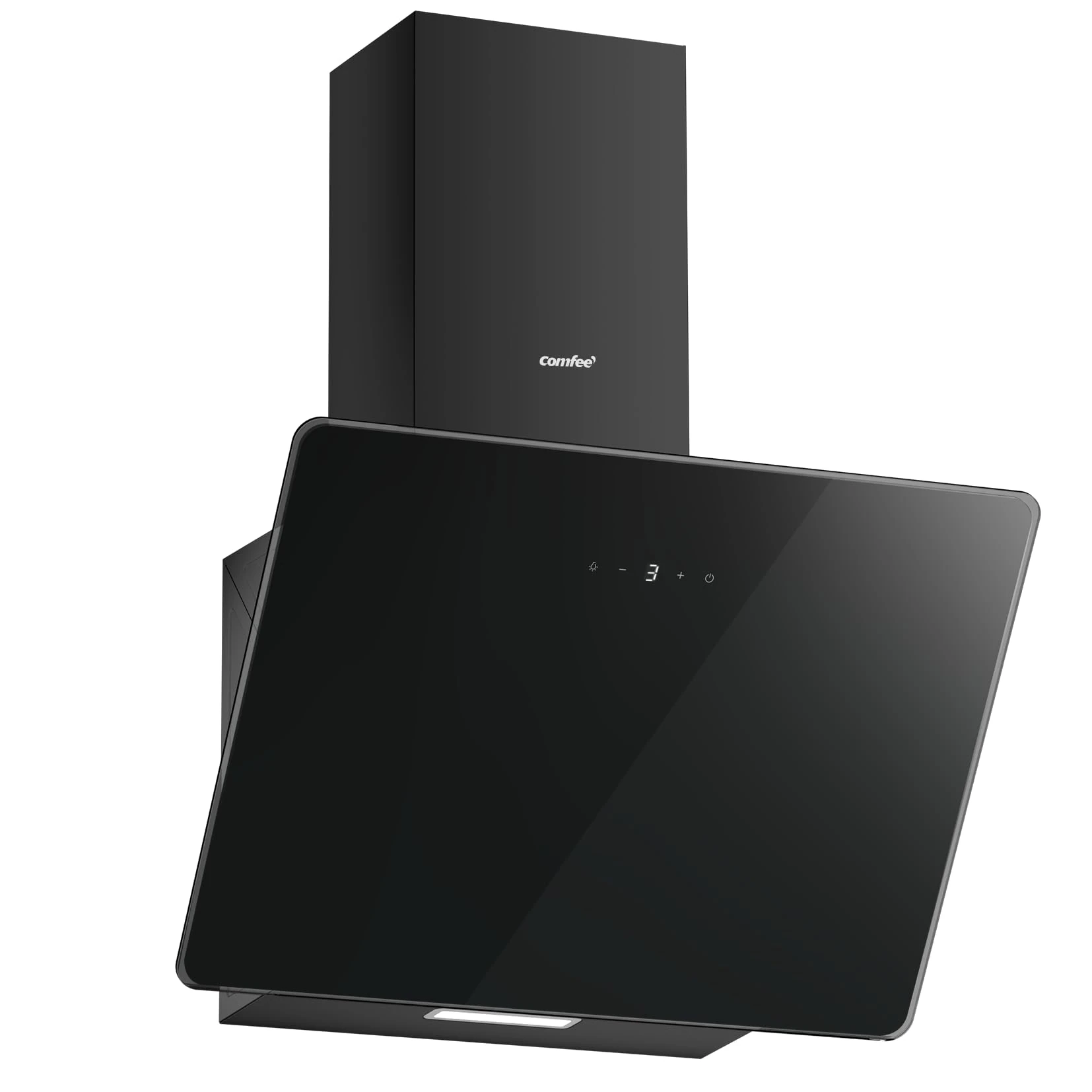 COMFEE' 60cm Angled Cooker Hood ANGJ64B-60 Tempered Glass Extractor Hood with Touch Screen, LED and Recirculating & Ducting System Wall Mounted Extractor Fan kitchen 600mm - Black
