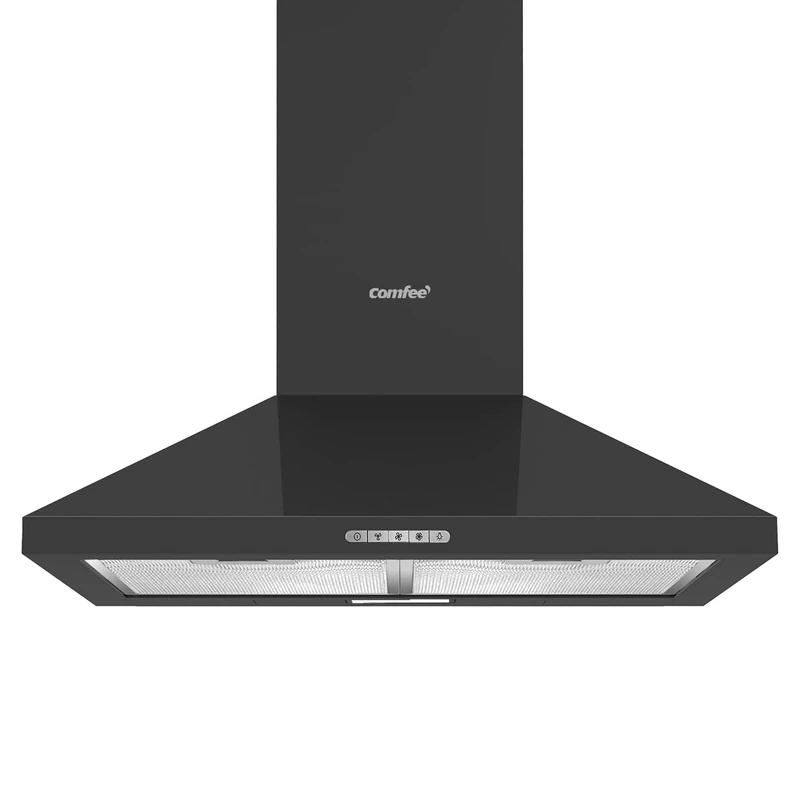 COMFEE' 60 cm Chimney Cooker Hood PYRA17B-60 with LED and Recirculating & Ducting System Wall Mounted Range Hood 600 mm Extractor Fan Kitchen - Black