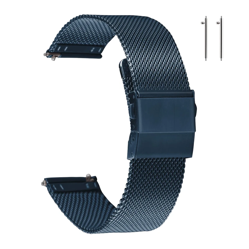 EACHE Stainless Steel Mesh Watch Straps for Men Quick Release Adjustable 20mm Watch Straps Blue