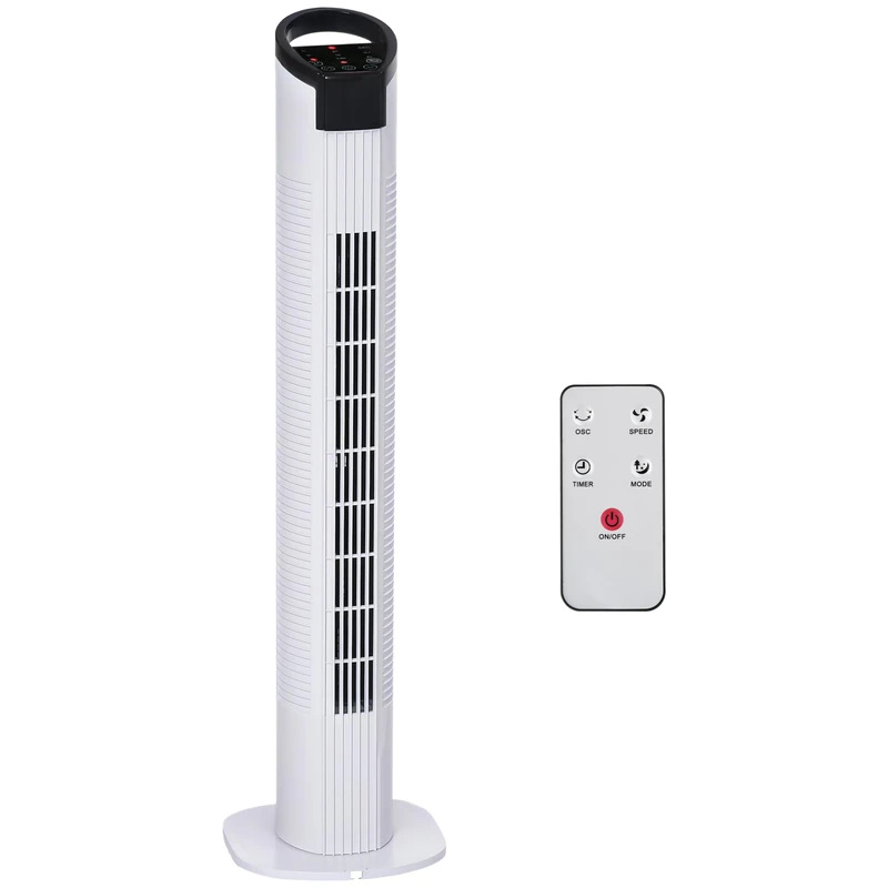 HOMCOM 31" Freestanding Tower Fan, 3 Speed 3 Mode, 7.5H Timer, Oscillating, LED Panel, Remote Control, 31 Inch Standing Fan, White