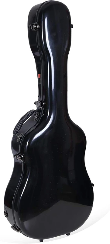 Crossrock Fiberglass Dreadnought Guitar Case for Martin D28 / Taylor 814CE | Gloss Black Shell, Blue Velvet Interior, TSA Lock, Backpack Straps – Waterproof Flight-Ready Hardshell -Black (CRF2021DBK)
