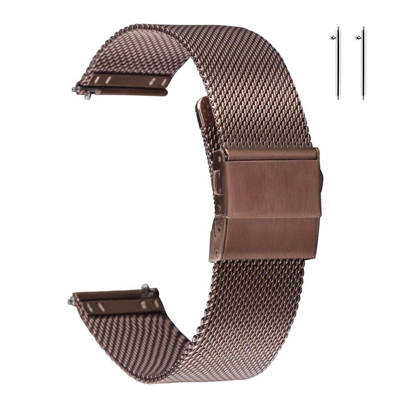 EACHE 20mm Stainless Steel Mesh Watch Straps for Galaxy Watch3 41mm Mystic Bronze Quick Release Adjustable Mesh Watch Strap Retro Brown