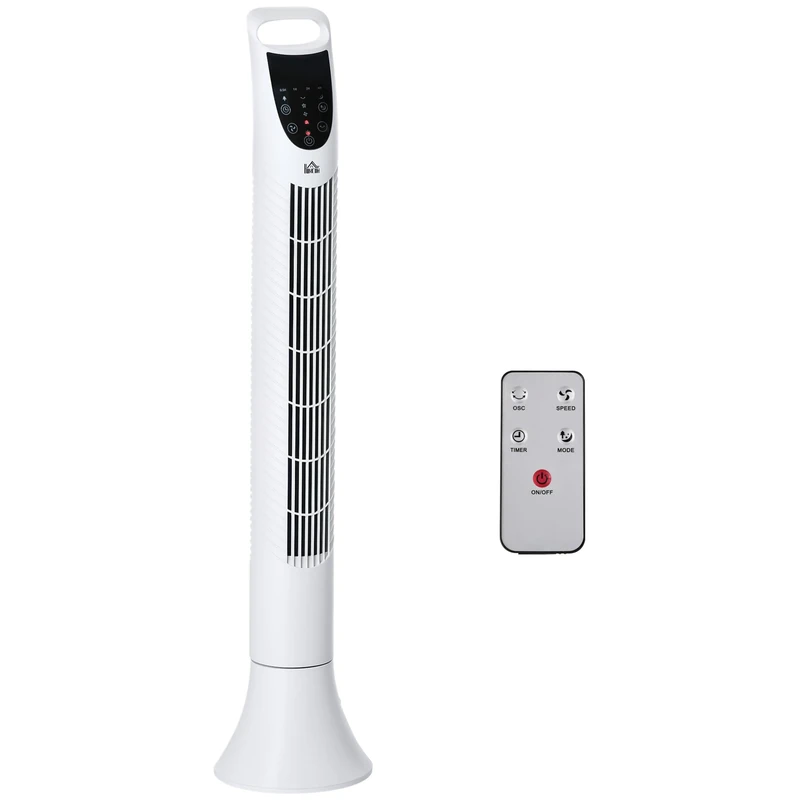 HOMCOM 36'' Freestanding Tower Fan, 3 Speed 3 Mode, 7.5h Timer, 70 Degree Oscillation, LED Panel, 5M Remote Controller, White