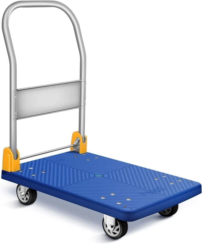 YSSOA Platform Truck with 440lb Weight Capacity and 360 Degree Swivel Wheels, Foldable Push Hand Cart for Loading and Storage, Blue