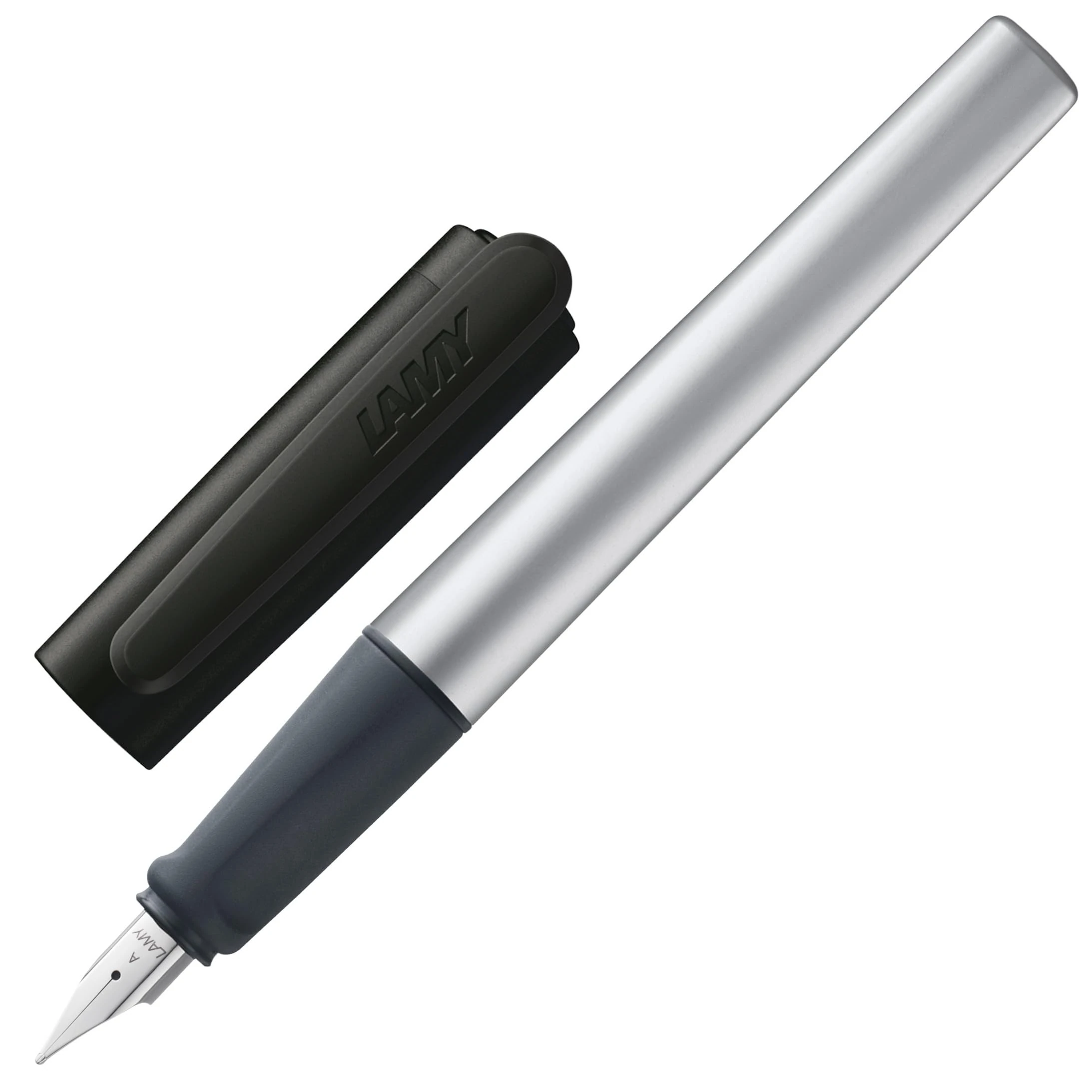 LAMY nexx black – Fountain Pen with slip-proof grip & polished steel nib in size M - triangular aluminum body - including LAMY T 10 blue cartridge - Right-Handed