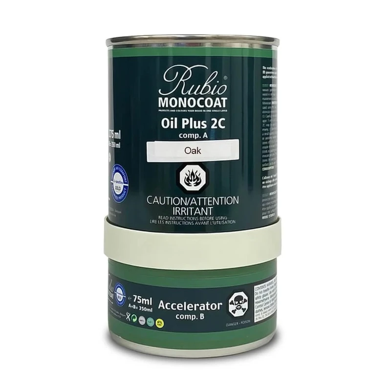 Rubio Monocoat Wood Oil 14 m² - Oak | Oil Plus 2C | Quick-Dry, Eco-Friendly Linseed, for Indoor Use Includes Accelerator (Part B) | Preserver | 350 ml