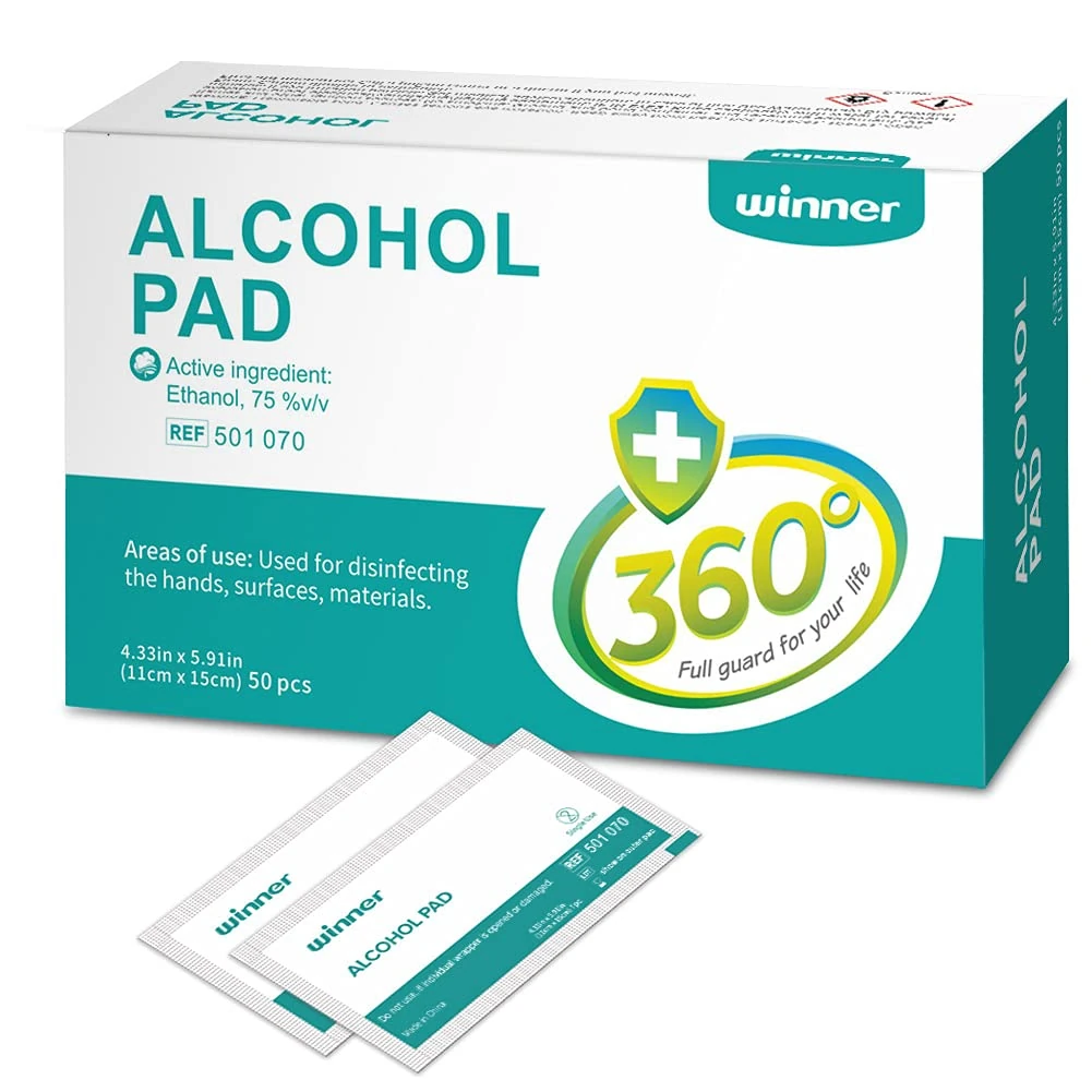Winner Medical Alcohol Wipes 11 * 15 cm, 50 Pcs, 75% Ethanol Hand & Skin Disinfecting Wipes, Individually Wrapped Sterile Alcohol Swabs, 4 Layers of Sterile Alcohol Pre Pads