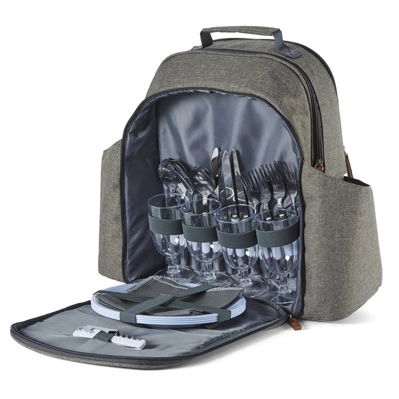 Tower Coast & Country CC879024 Heritage 4-Person Picnic Bag with Tableware Set, PEVA-Insulation, 5L, Green and Tan