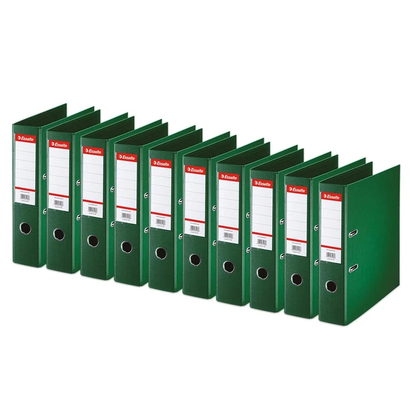Esselte Standard, Pack of 10 Lever Arch Files Green, 75 mm Spine, A4, PP, 320230