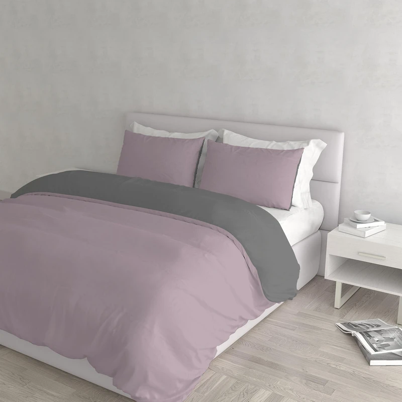 Natural Colour Duvet Cover Set, Antique pink/Smoky gray, Double