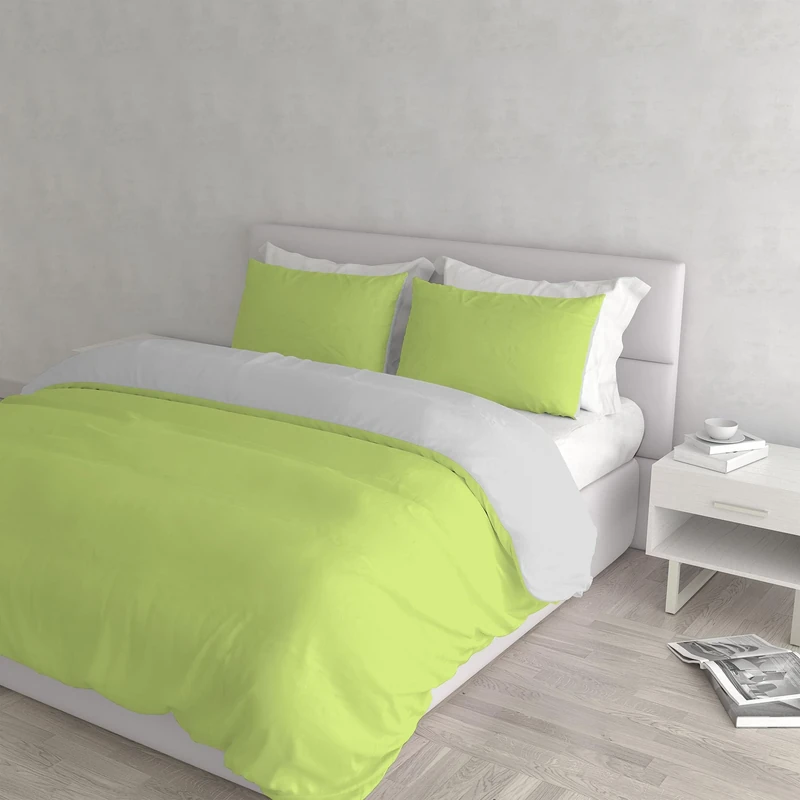 Italian Bed Linen Natural Colour Duvet Cover Set, Acid green/Light gray, Double, Cotton