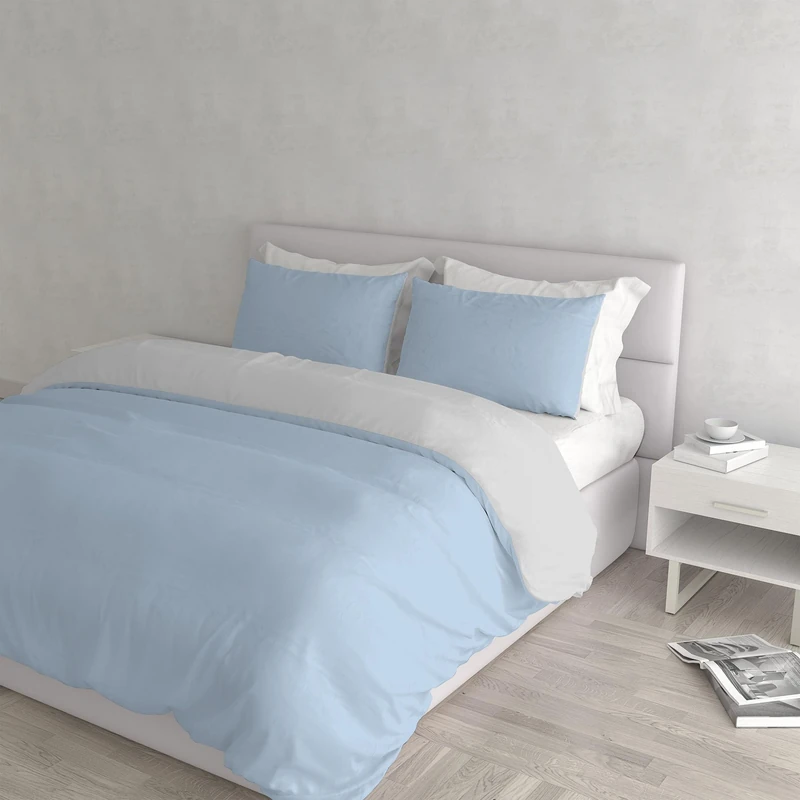Italian Bed Linen Natural Colour Duvet Cover Set, Light blue/Light gray, Double - Image 1