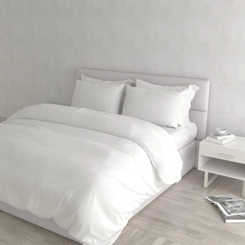 Italian Bed Linen Natural Colour Duvet Cover Set, White/White, Double