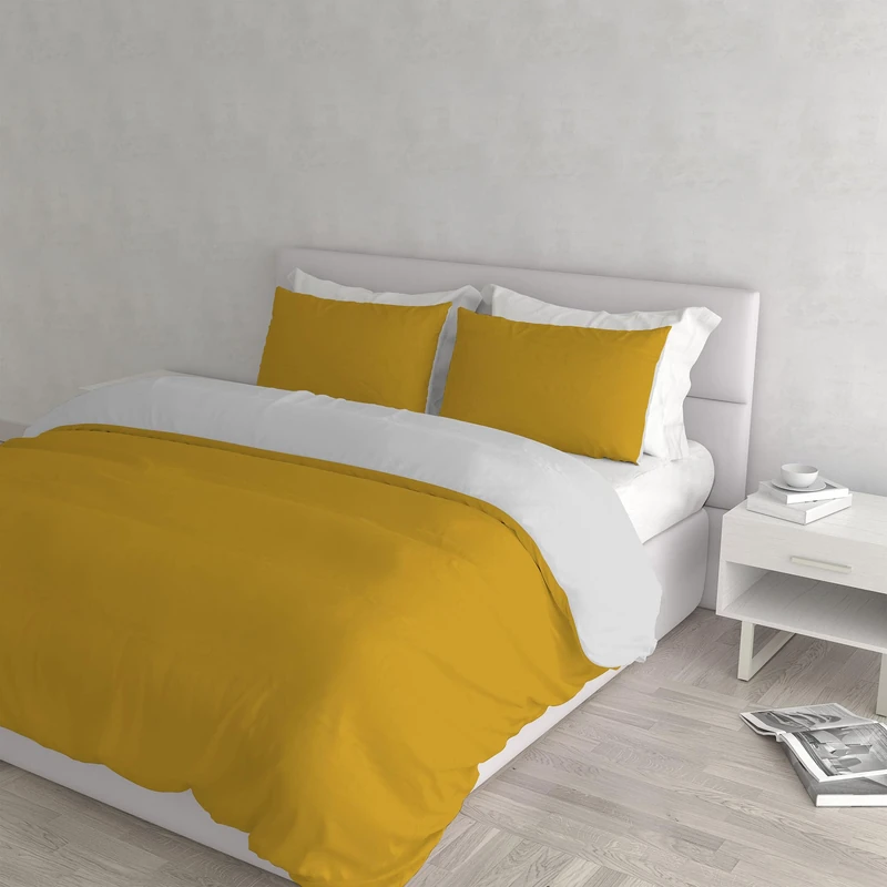 Natural Colour Duvet Cover Set, Mustard/Light gray, Double