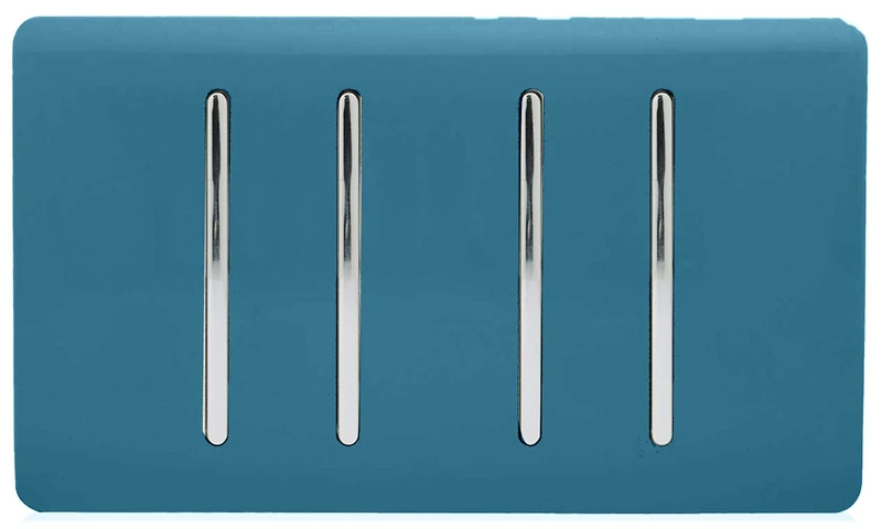 Trendi 4 Gang 3 Way Intermediate Artistic Modern Glossy 10 Amp Rocker Light Switch Ocean Blue