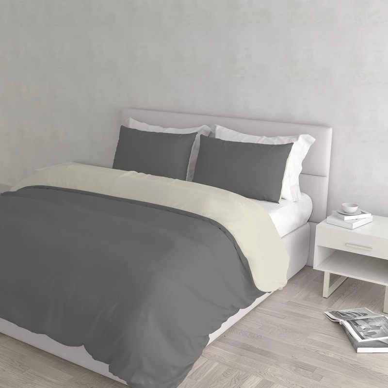 Natural Colour Duvet Cover Set, Smoke gray/Cream, Double