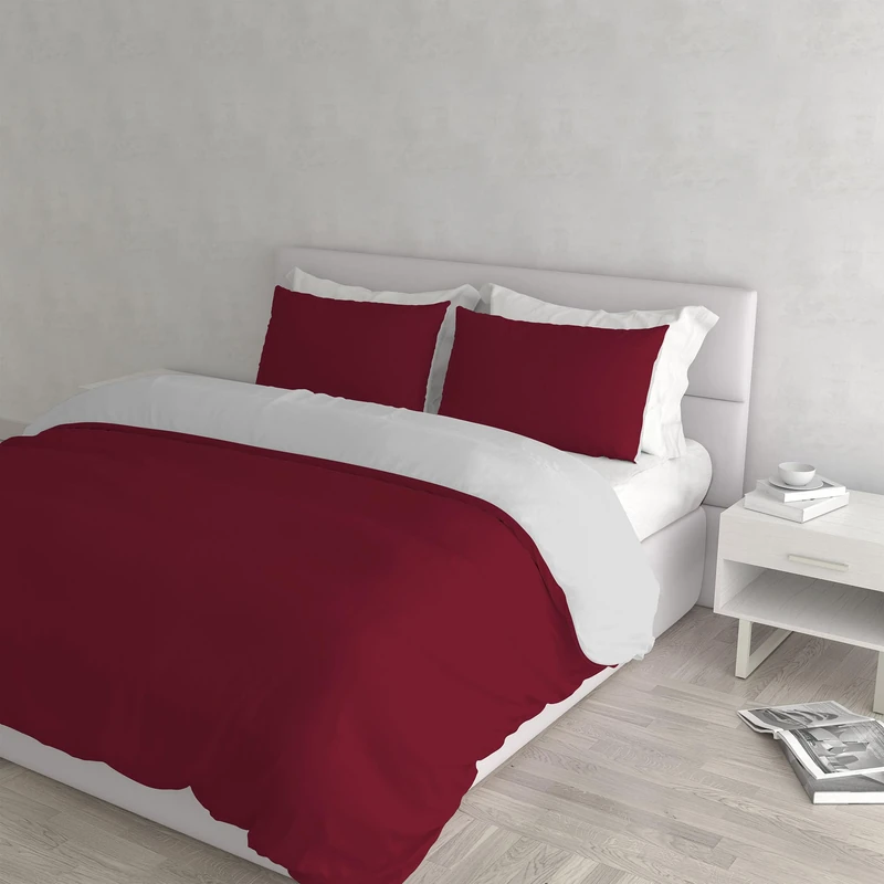 Italian Bed Linen Natural Colour Duvet Cover Set, Burgundy/Light gray, Double - Image 1
