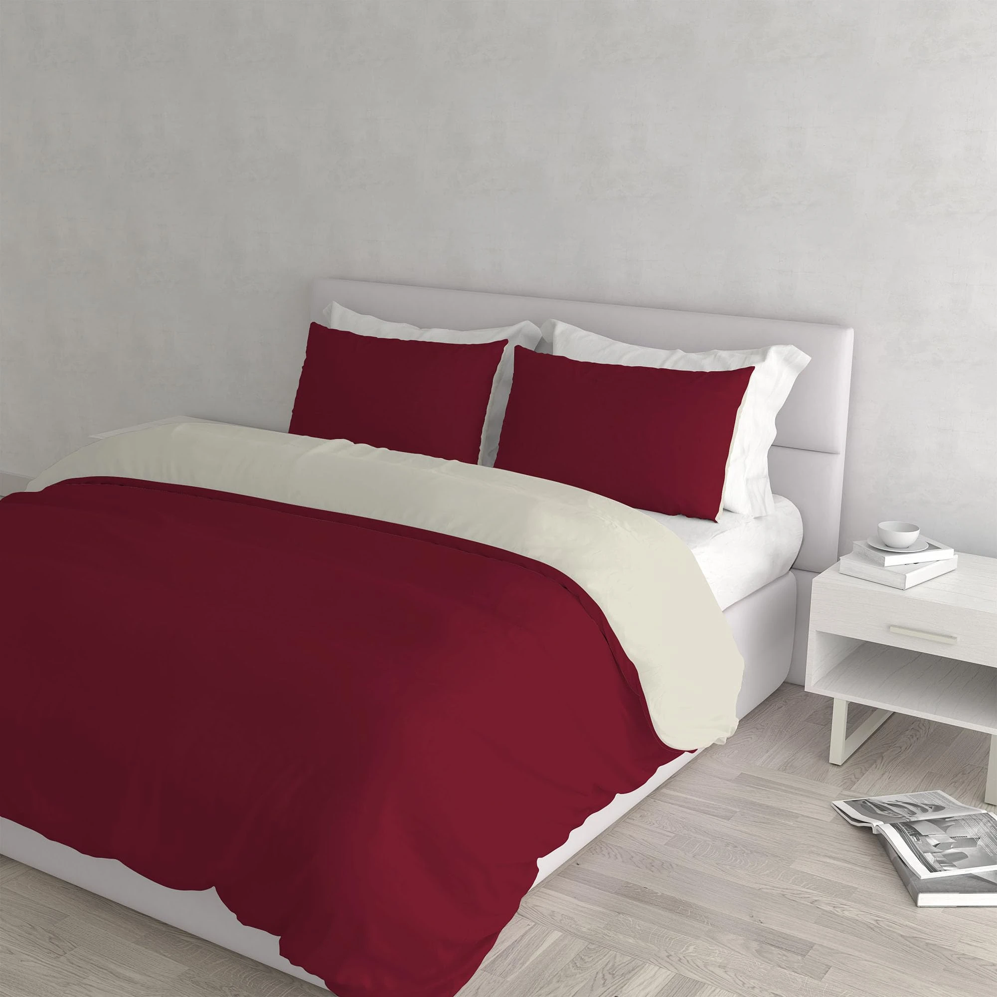 Natural Colour Duvet Cover Set, Burgundy/Cream, Double