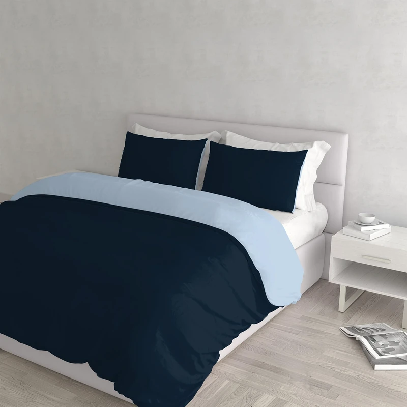 Italian Bed Linen Natural Colour Duvet Cover Set, Dark blue/Light blue, Double