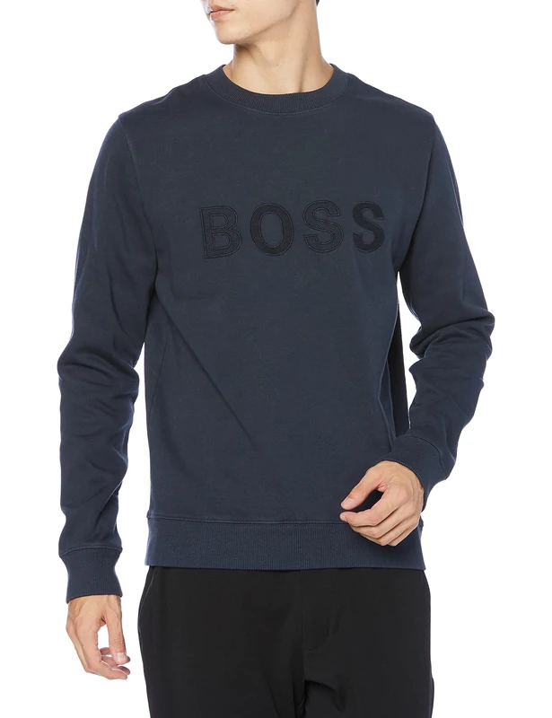 BOSS Mens Welogo Organic-cotton relaxed-fit sweatshirt with embroidered logo Blue