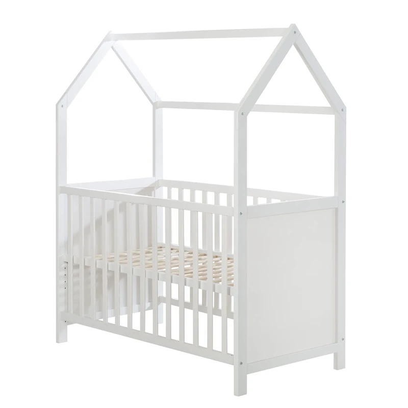 roba Wooden House Bed 60x120 cm - Certfied Baby and Room Bed - Height-Adjustable with Removable Rungs (White)