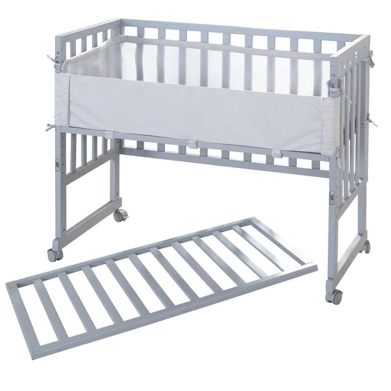 roba Co-Sleeping and Room Bed 3in1 Gray, 'roba Style', for All Parent Bed Heights + Mattress + Nest and Barrier (Grey)