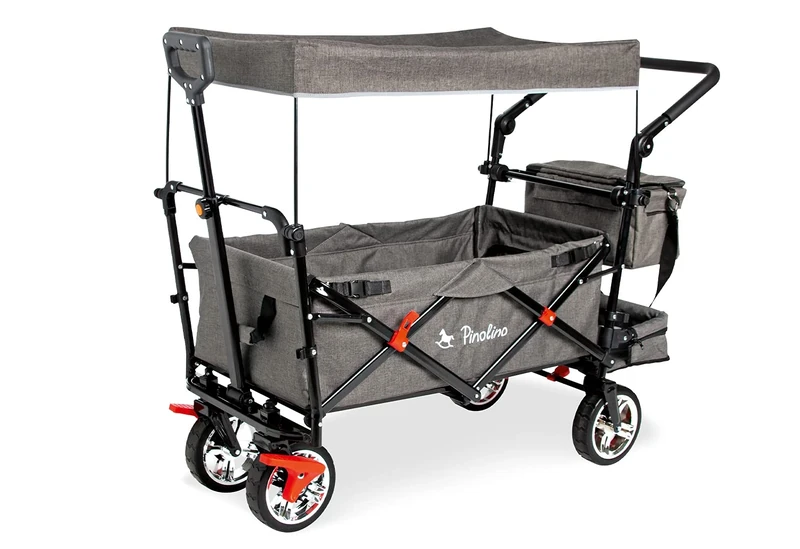 PINOLINO AddPlus Folding Handcart for Children's Transport with Sun Canopy, Grey