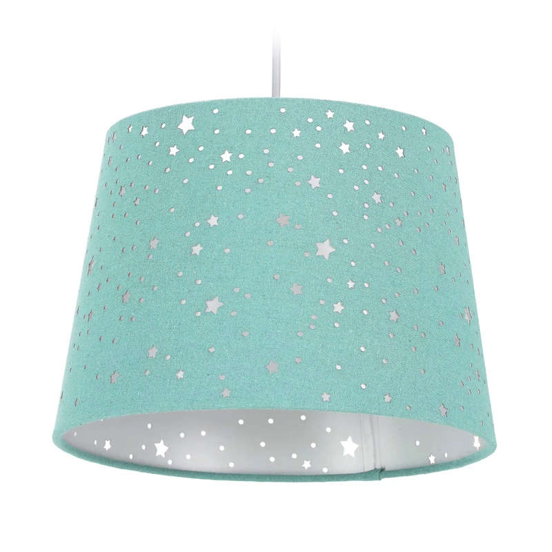 Relaxdays Children’s Hanging Lamp with Star Design, Kids’ Ceiling Light, Round Fabric Lampshade, Mint
