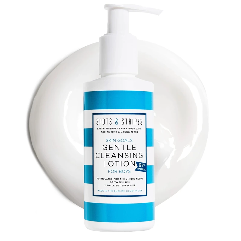 Spots & Stripes - Skin Goals Gentle Cleansing Lotion for Boys, the Perfect Starter Face Wash for Teen and Young Skin with Virgin Coconut, Kukui and Chamomile, Super-Gentle, Combats Blemishes (150ml)