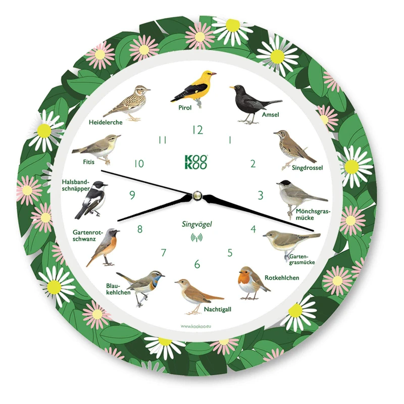 KOOKOO Songbirds Flower Planet, The Singing Bird Clock, with 12 Native Songbirds and Real Natural Bird Sounds, with RC Radio Quartz Movement