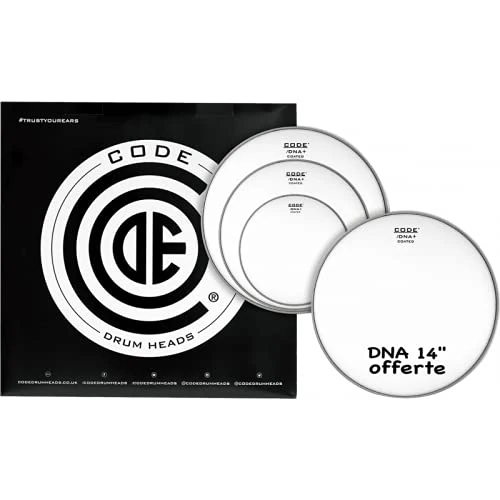 CODE DRUMHEADS Tom Pack DNA Coated Fusion 10" 12" 14" + 14" Snare Drum, Sandblasted (TPDNACTDF) - Image 1